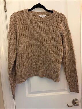 Time and Tru Waffle Knit Crewneck Sweater in Beige